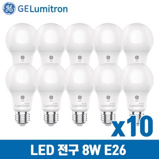 GE루미트론 LED 알뜰 전구 8W E26 x 10개, 전구색