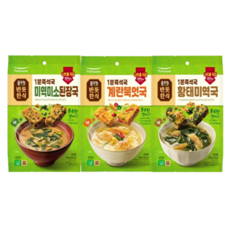 풀무원 간편국 3종 세트 (황태미역국 5입 + 미소된장국 5입 + 황태계란북엇국 5입), 6g, 15개