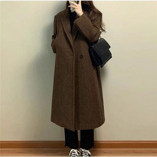 발리걸 헤링본 모직 카라넥 깔끔핏 더블 싱글 하프 정장 코트