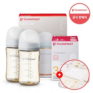 더블하트 3세대 PPSU 젖병 트윈팩 240ml 새벽그레이+젖꼭지(2입x1개) M+손수건증정, 단품, 1개