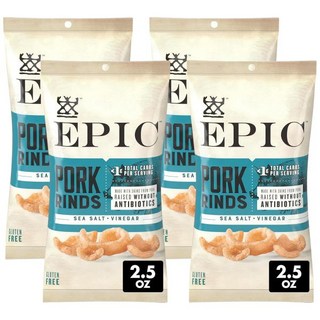 Epic 과자 칩 에픽 소금 식초 오븐 구운 돼지껍데기 케토 친화적 2.5온스, 2.5 온스 (4개 묶음), 1개