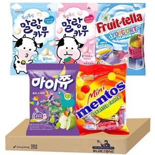 [블루존] 꼬꼬마 5종 젤리 세트(말랑카우우유+말랑카우딸기+멘토스 미니푸르티+마이쮸 포도+후르트텔라), 1세트, 79g