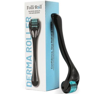 FOLLIROLL 더마 롤러 - 수염 모발 및 피부용 540 마이크로니들 | 남성 여성용 미세 니들 얼굴 두피 스탬프 무료 보관 케이스 (블루 0.30mm) 927736, FOLLIROLL 더마 롤러 - 수염, 모발 및 피부용, 1개
