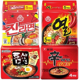 [천지라면] 더레드 맵부심 라면 오뚜기 농심 팔도 4종 19개입 (열라면5 신라면더레드4 틈새라면5 진라면5), 1세트