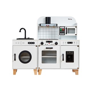 [냉장고제외]키앤비 물나오는 테라피 원목 주방놀이+싱크대 세트 스노우화이트 1개 상품 이미지