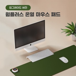 웜플러스 온도확인가능한 온열 발열 가죽 장 마우스 데스크 패드 매트, 1개, 그린