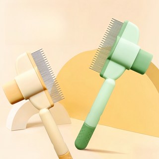 반려동물 원터치 브러쉬 반려동물 스테인리스 털 제거 빗 털갈이용 1개, 노란색