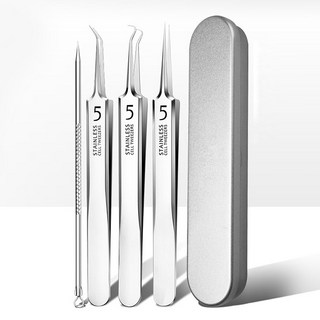 인그로운헤어제거 4종세트 손 다리 눈썹 뽑기 쪽집게 압출기 정밀집게 핀셋, 1세트, 4가지
