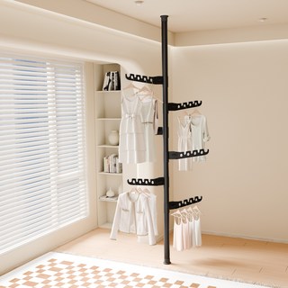 OMBRY 폴행거 스탠드형 빨래 건조대 일자식 옷걸이 이동식 공간절약 접이식 6날개 1단행거, 블랙