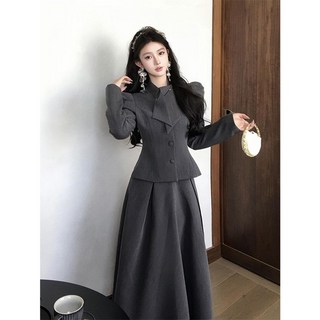 녕동 여성 리본크롭 정장자켓 롱치마 세트 봄가을 A라인 스커트 투피스 데일리룩 오피스