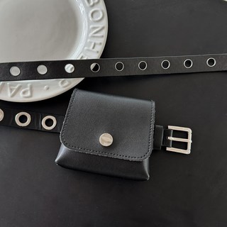 블루씨티 시크 블랙 포켓 레더 힙색 가방 벨트