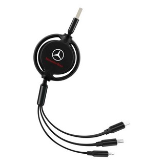 자동차 충전 케이블 3 in 1 USB 케이블(라이트닝 타입 C용) 메르세데스 벤츠 A B R G 클래스 GLK GLA용 마이크로 USB 고속 충전 케이블, Black