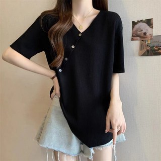 Vezri 빅사이즈 여성용 베이직 디자인 반팔 블라우스 여름 루즈핏 슬림라인 사이드 슬릿 상의 Aaa