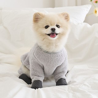 하네스슈즈웨어 애견신발 곰털 NEW 올인원 옷 강아지신발, 그레이, 1개