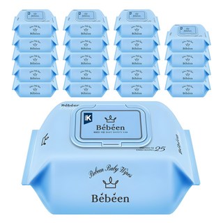 Bebeen 더블 휴대 영유아물티슈 캡형, 65g, 25매, 20개