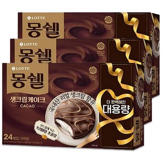 [파이브온] 롯데 몽쉘 생크림케이크 카카오 대용량 실속형 816g, 3개