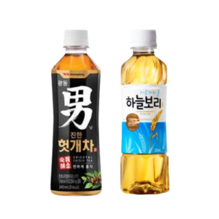 [한번에먹자쇼핑몰] 차 음료 혼합구성 325~340ml 2종 / 광동 헛개차 340ml 10개 + 웅진 하늘보리 325ml 10개 / 총 20개, 1개