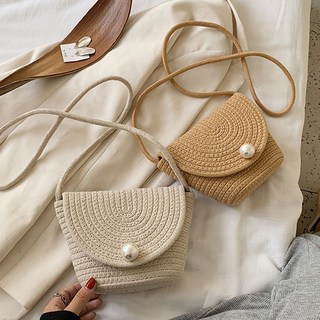 엘리스 여름가방 캐주얼 여행 밀짚 왕골 진주 미니 크로스백