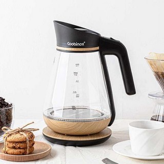 전기포트 무선 주전자 커피포트 감성 신혼집 선물 1.5L, 유리 전기포트 블랙