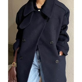 여성 겨울 울 누빔 오버핏 루즈핏 발마칸 터틀넥 하프 더블 피 코트