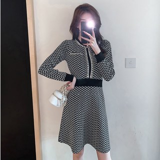 토파즈 EW0851 여자 봄 가을 겨울 울혼방 니트 고퀄 체크 트위드 미디 롱 플리츠 원피스 치마 이지웨어 데일리룩