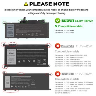 F7HVR 노트북 배터리 14.8V 58WH 교체able For Dell 인스피론 15 7537 17 7737, T2T3J