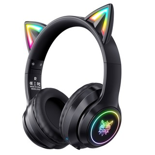 ONIKUMA 고양이귀 무선 RGB 게이밍 헤드셋 가상 7.1 usb 노이즈캔슬링 마이크 B90, 블랙