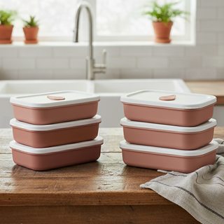 소노리떼 국산 실리콘 스팀홀 반찬통 반찬그릇 밥팩 직사각 350ml 6팩 세트, 6개, 피치베이지