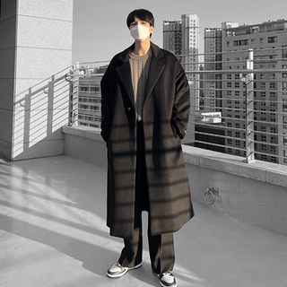 테이크잇컴퍼니 남자 남성 울 가운 로브 싱글 오버핏 베이직 롱 울 코트