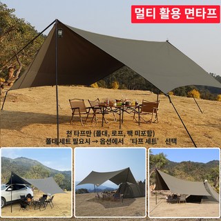 탑 랜더 대형 헥사 면 tc 폴리코튼 감성 캠핑 타프 내구성이 뛰어난 방수 통기성 UV 차단, 천 타프만, 올리브 그린