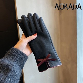 AOKADA 나비리본 장갑 기모 여성가죽장갑 스마트폰터치장갑 보온 방한용