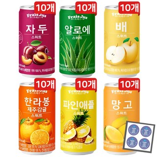 [오늘쇼핑]일화 프레쥬 미니캔음료 6종 각 10캔씩(자두+알로에+배+한라봉+파인애플+망고)+땡큐감사스티커, 60개, 175ml