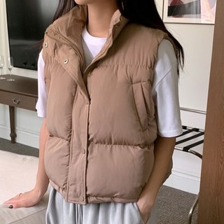여자 겨울 나일론 크롭 버튼 집업 패딩 조끼