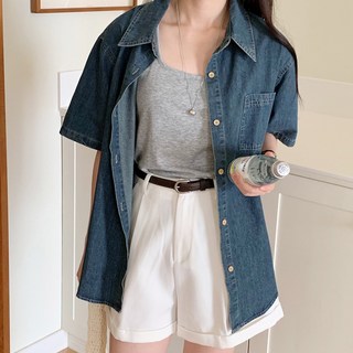 [뉴데이][11만장누적판매#박시핏]여성 캐주얼 반팔 데님셔츠 빅사이즈 XL 2XL