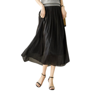 아비토브랜드 2024 여성용 데일리 밴딩 A라인 플레어 새틴 미디 롱스커트