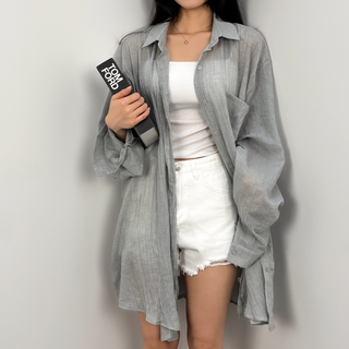 온리유즈 살안타 거즈 시스루 롱 셔츠 남방