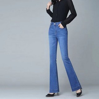 삼제태전 가을 시즌 여성 루즈핏 패션 베이직 단색 하이웨스트 와이드 팬츠 미세 플레어 청바지