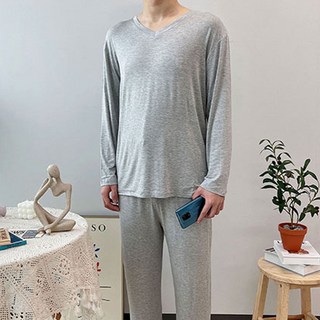 릴리앤로사 남자 모달 빅사이즈 긴팔 무지 잠옷 홈웨어 파자마 세트
