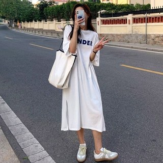 후암마켓 롱원피스 캐주얼 옆트임 레터링 루즈핏
