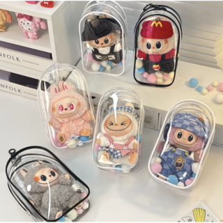 [국내배송] 팝마트 라부부 인형 케이스 투명 방수 커버 다용도 키링 펜던트 보호 전시용, 1개, 블랙