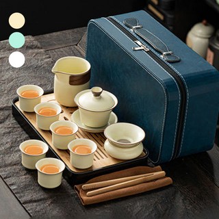 YAPOGI 다도세트 전통 차 휴대용 전용 찻잔 여행용 도자기 13종 다기세트 집들이선물, 베이지, 다기 13종, 1개