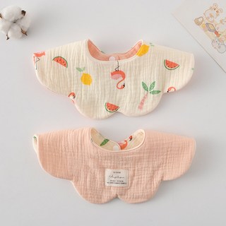 양면 사용 아기 턱받이 웨이브 레이스 부드러운 면 트리밍 타액수건, Pink Flamingo, 1개