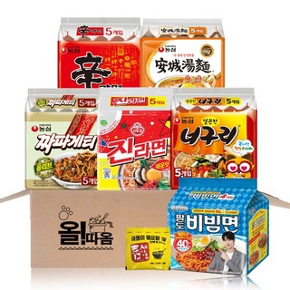 올따옴 멀티라면 신라면5+진매5+짜파5+너구리5+안성5+비빔면5+라면스프1, 1세트