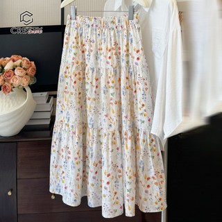 크레스티 여성용 꽃무늬 A라인 치마 밴딩 퀄리 가벼운 롱 스커트