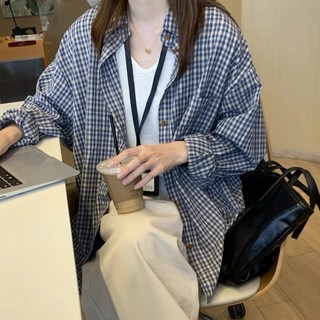 치유쿠 여성용 체크 셔츠 롱슬리브 슬림핏 봄가을 오피스...