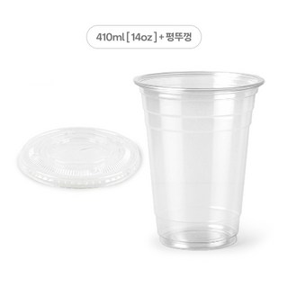 펠리스 투명 PET 아이스컵 + 평뚜껑 세트, 1세트, 100개입, 410ml