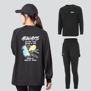 여자 루즈핏 래쉬가드 상의 + 반바지 레깅스 하의 수영복 비치웨어 세트