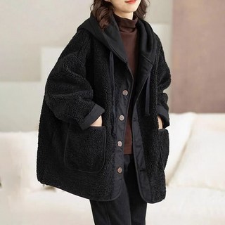 여성 추동루즈핏 울 캐시미어 후드자켓 버튼 포켓 플리스 집업 방풍자켓 보온방풍이 두툼한 하프코트
