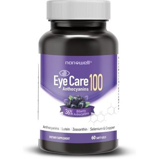 EyeCare 100 아이케어 빌베리 안토시아닌 지아잔틴 루테인 비타민 A E 셀레늄 구리 포함, 2개, 60정