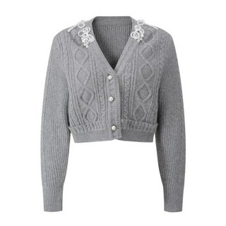 [_]DEWL 크리스탈&펄 장식 케이블 니트 가디건 (D244KSL049)